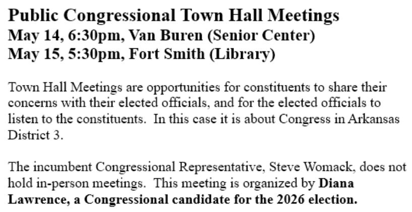 Town Hall Meetings in Van Buren and Fort Smith