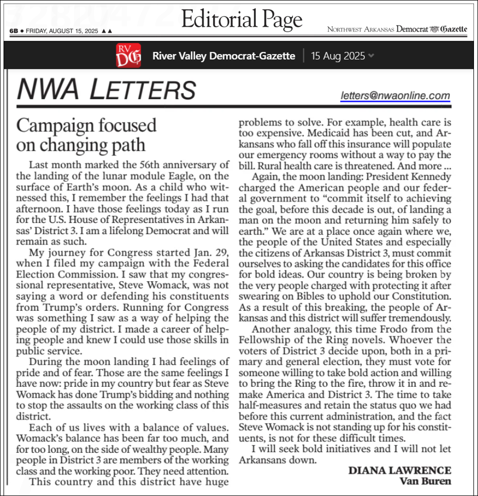 Northwest Arkansas Democrat-Gazette letter to the editor